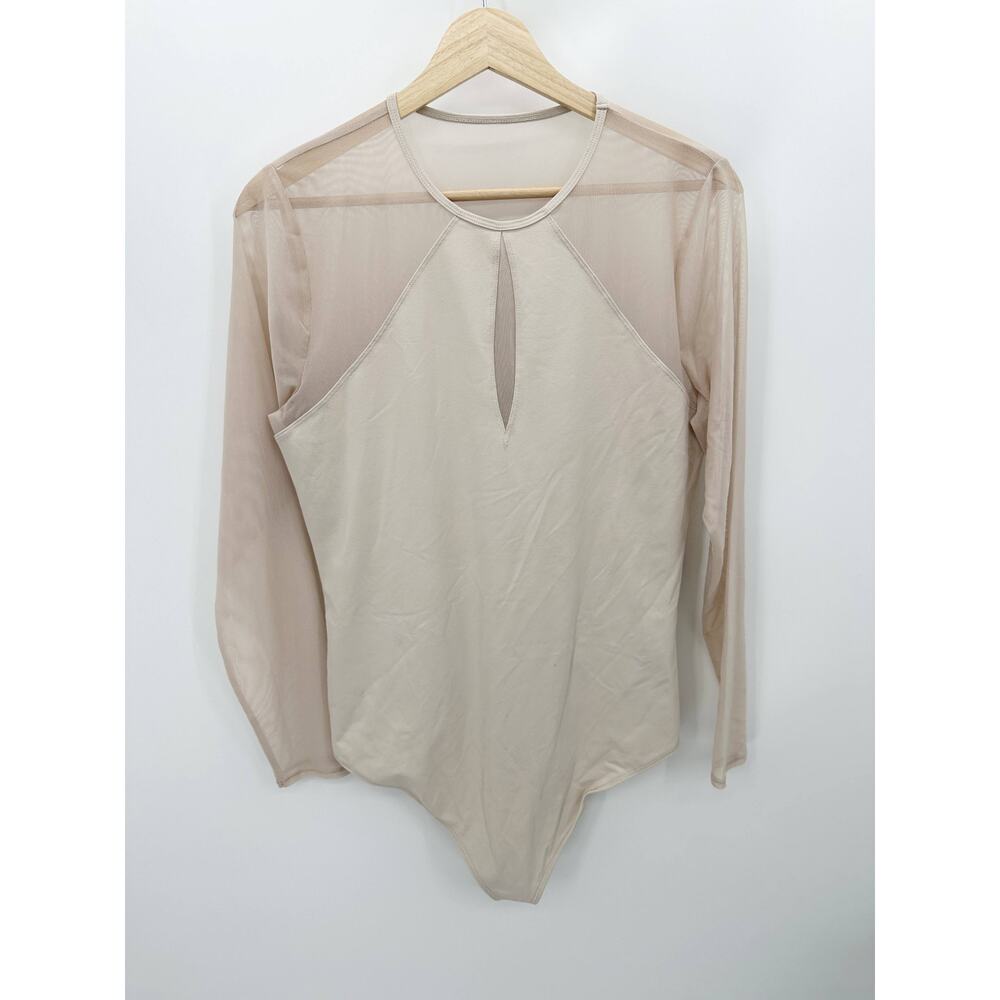 Abercrombie & Fitch Women XL Cream Nude Sheer Mesh Long Sleeve Bodysuit NWOT